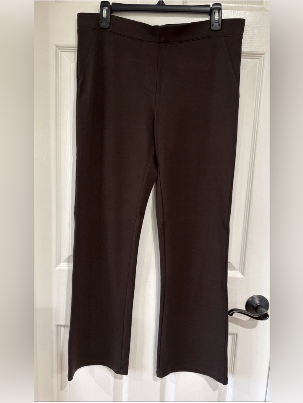 IMAN Women's L Flat Front Pull On Flare Leg Knit Pant Brown Earthy Minimalist